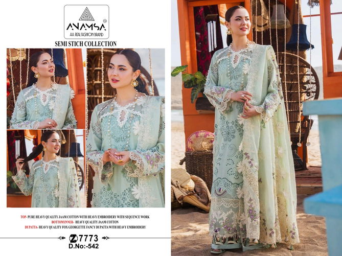 Anamsa 542 Jam Cotton Embroidery Pakistani Suit Wholesale Shop In Surat